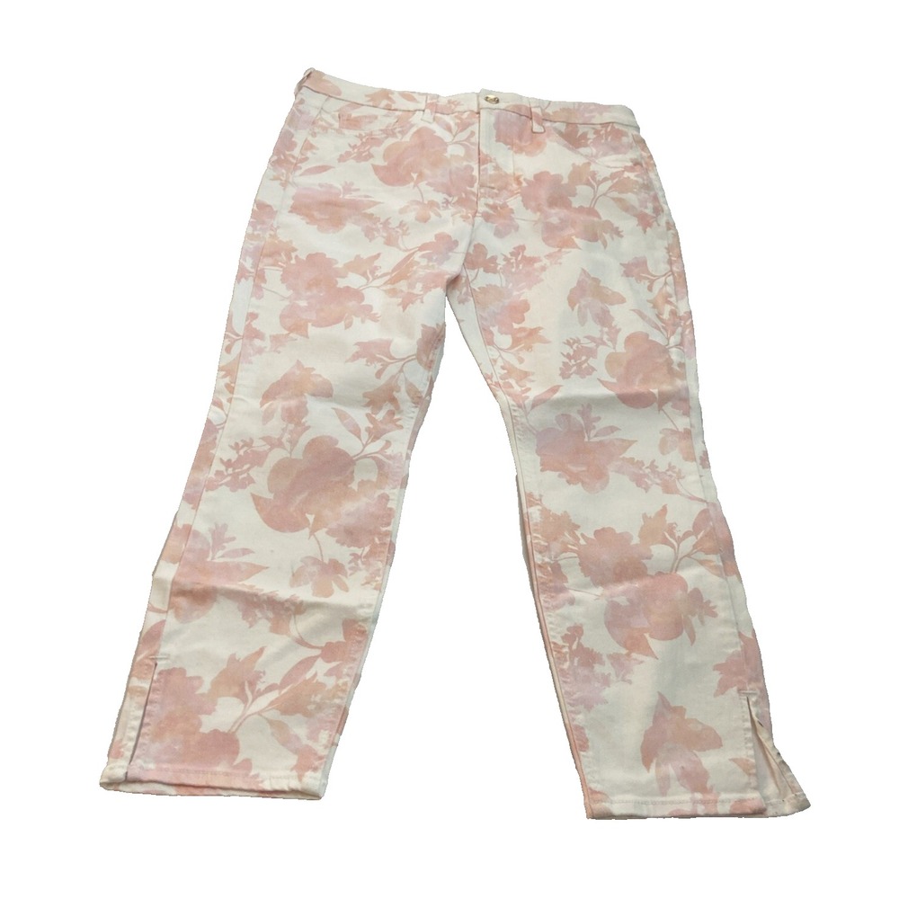 7 For All Mankind Jen7 Women Cropped Skinny Jeans 10 Floral Print Pink White
